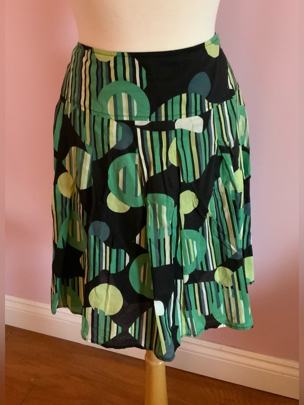 Simons Green & Black Graphic Cotton Skirt